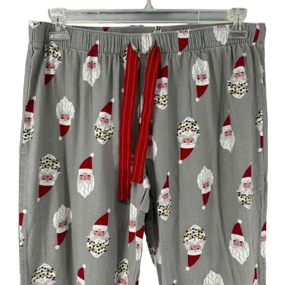 Old Navy Christmas Pajama Pants Gray Santa Womens Size Large Flannel Lounge PJs - Picture 2 of 7